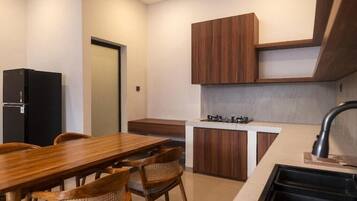 Family Villa, Patio, Pool View | Private kitchen