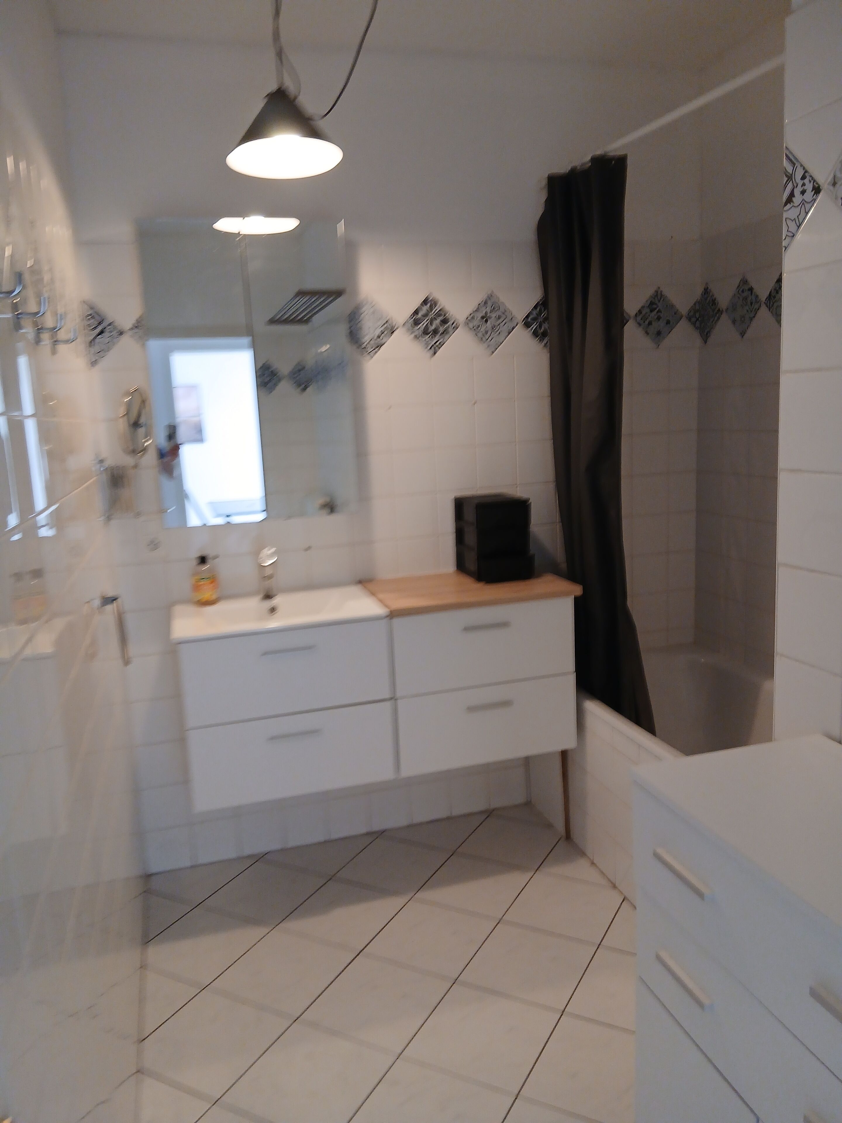 Hair dryer, towels, toilet paper