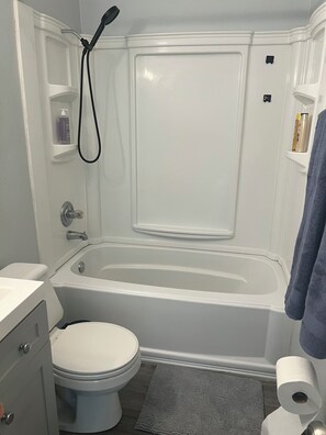 Hair dryer, towels, toilet paper