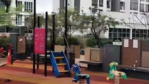 A playground with a slide and climbing structures. - Meridin Bayvue (Plentong)