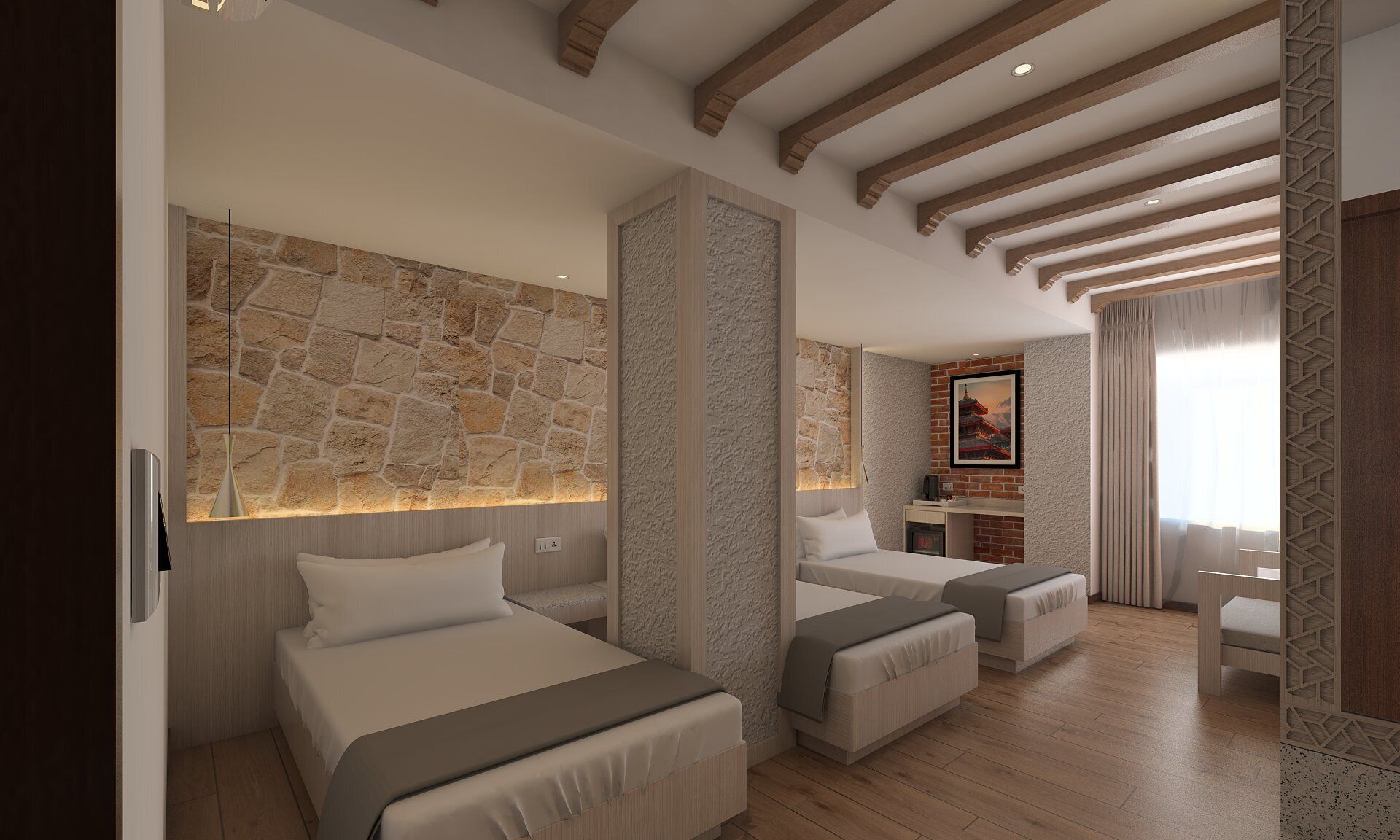 In-room safe, desk, laptop workspace, soundproofing