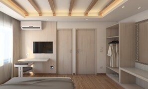 خزنة داخل الغرفة ومكتب ومساحة عمل للكمبيوتر المحمول وتجهيزات عازلة للصوت