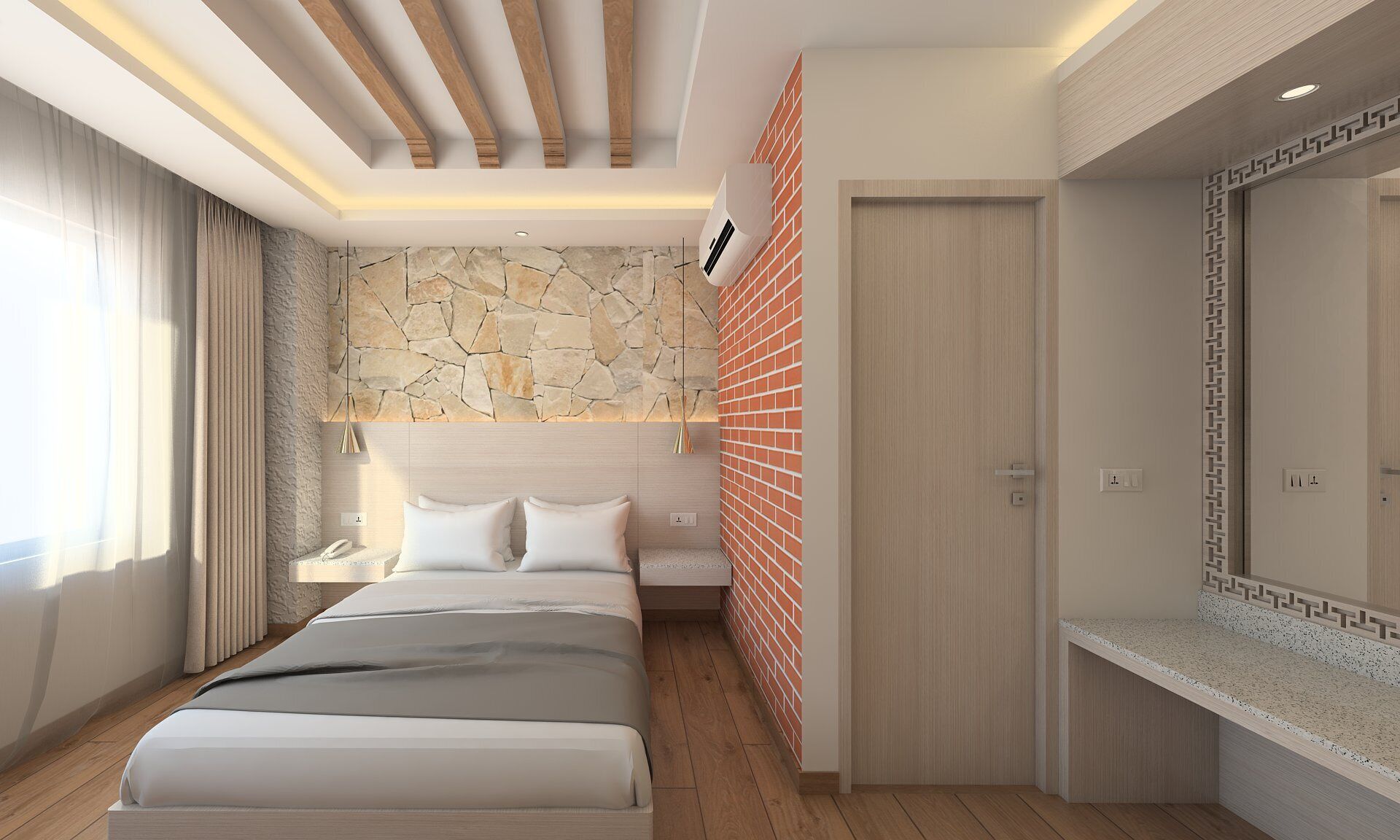 In-room safe, desk, laptop workspace, soundproofing