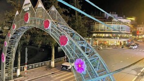 A metal archway with heart-shaped decorations and a large flower. - Fuji sapa central hostel (TT. Sa Pa)