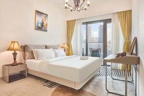 Desk, iron/ironing board, WiFi, bed sheets - Modern 2-Bedroom Apartment | Full Burj Khalifa & Fountain Views (Dubai)