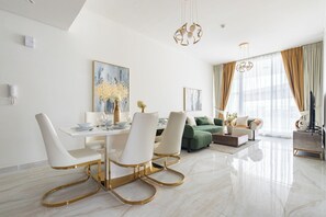 Luxury Apartment, 3 Bedrooms, Private Pool, City View | Living area | 43-inch Smart TV with digital channels, Netflix, streaming services