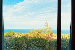 A view through a window with a clear sky, a distant horizon, and greenery in the foreground. - Tara Hill Estate (Wexford)