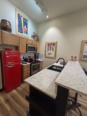 Fridge, microwave, oven, dishwasher