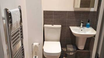 Hiustenkuivaaja, pyyhkeet, saippua, vessapaperi