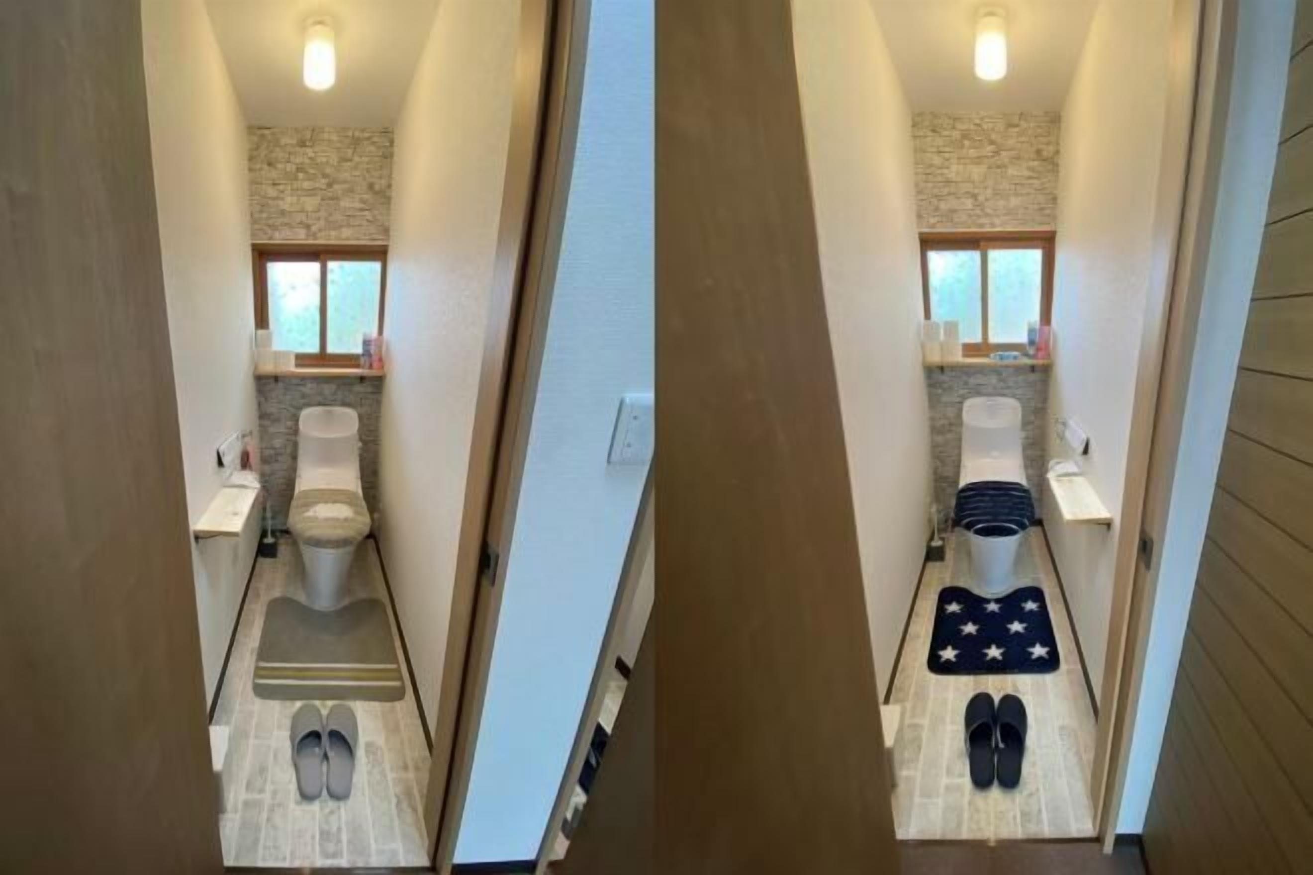 A narrow bathroom with a toilet, a small window, and a shower area.