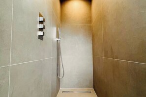 Regadera, secadora de cabello, toallas, jabón 