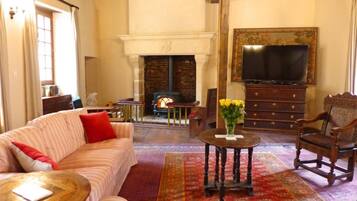 Tv, eldstad och dvd-spelare