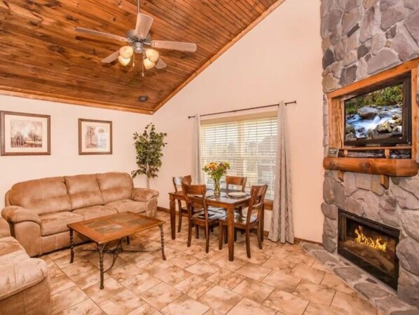 TV, fireplace