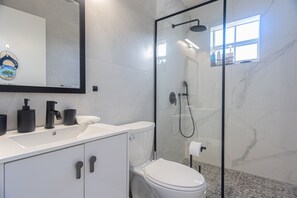 淋浴设施、吹风机、毛巾、肥皂