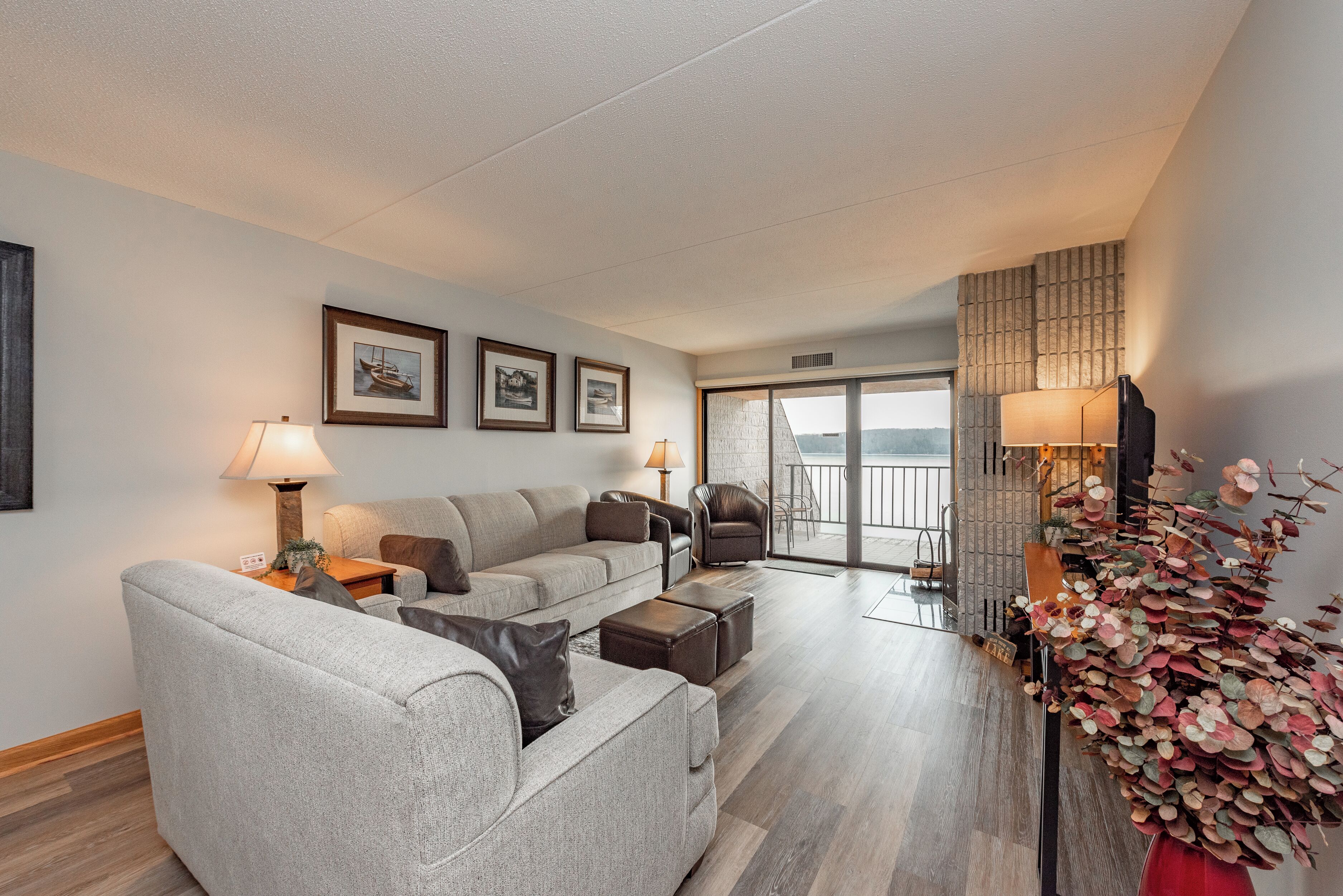 Smart TV, fireplace, video games, DVD player