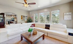 Télévision, cheminée, livres