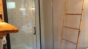 Shower, towels, toilet paper