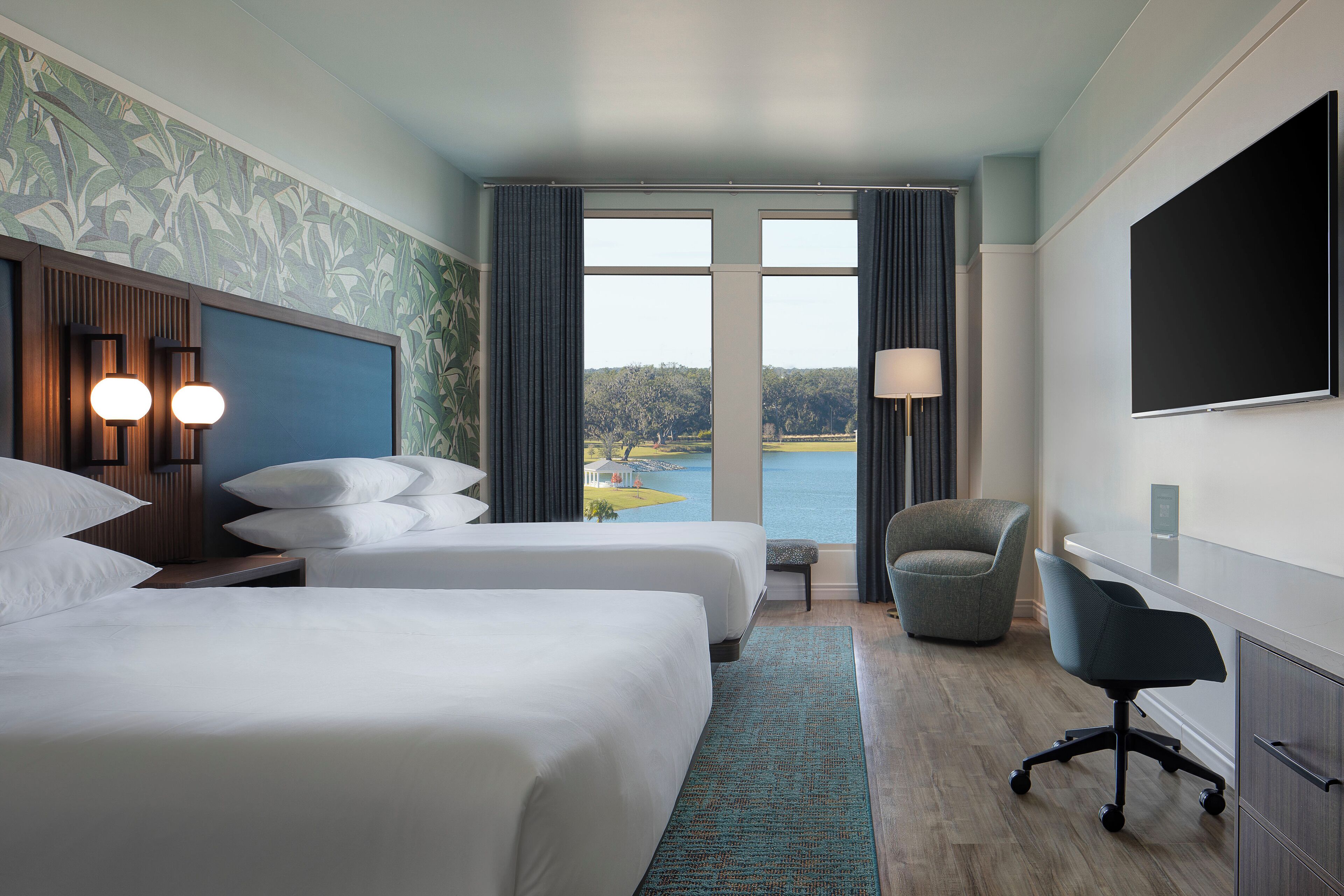 Room, 2 Queen Beds, Bathtub Grab Bars, Non Smoking | Premium bedding, in-room safe, blackout drapes, iron/ironing board