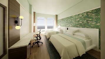 客房, 2 张大床, 无烟房 | 高档床上用品、客房内保险箱、遮光窗帘、熨斗/熨衣板