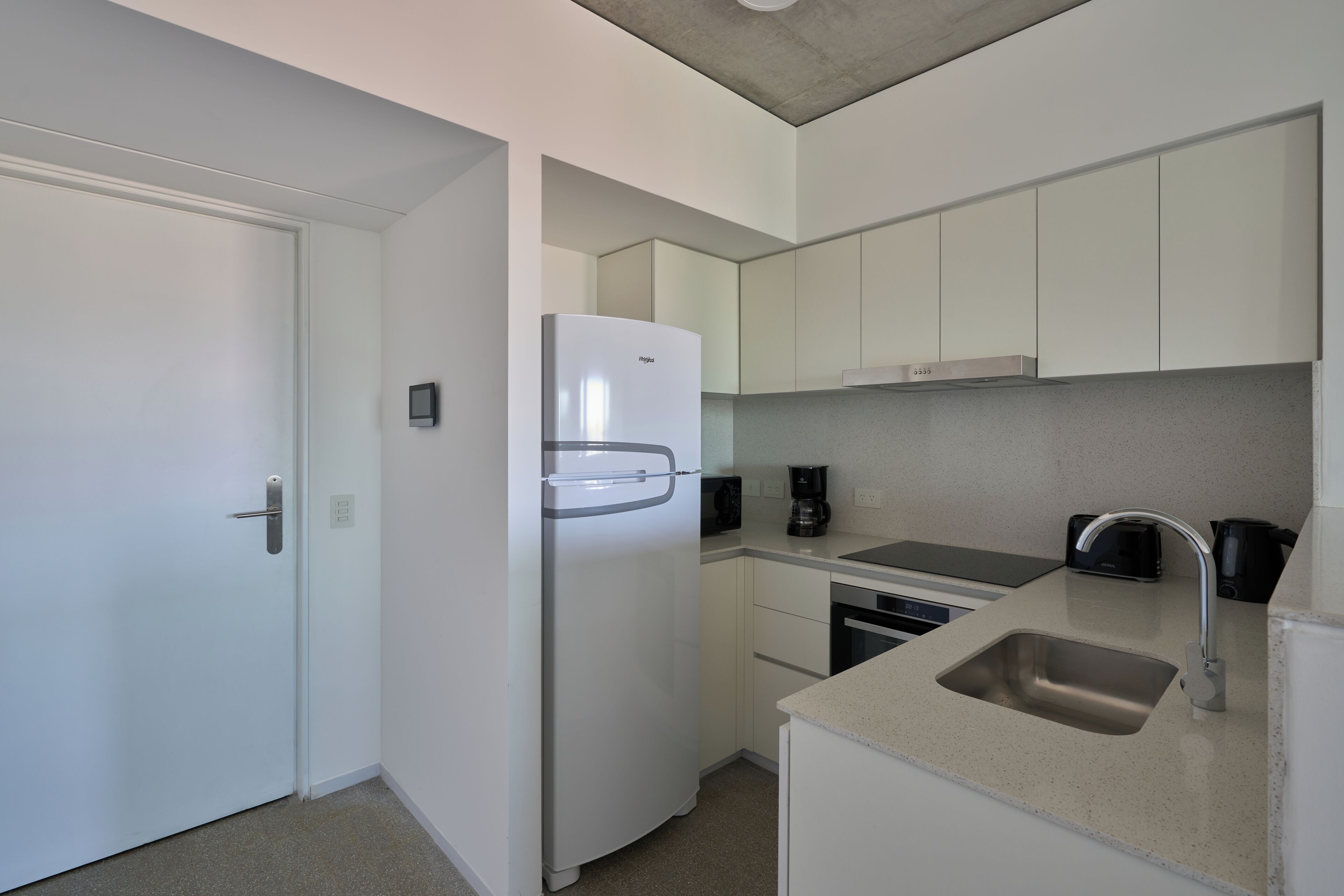 Fridge, microwave, stovetop, espresso maker