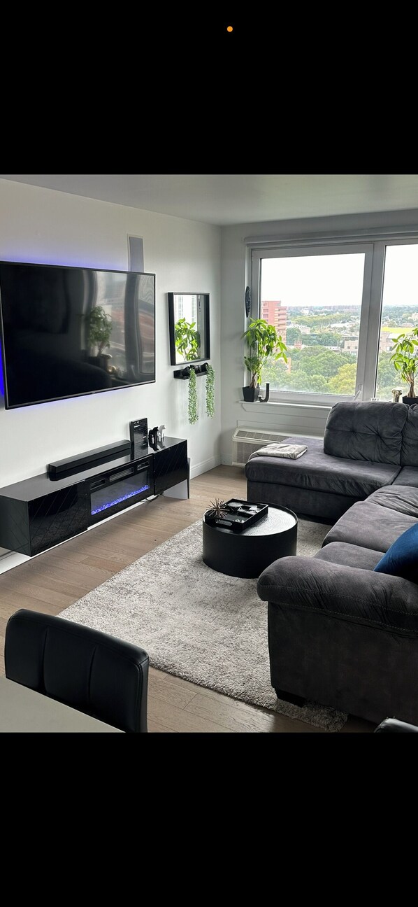 TV, fireplace - Chic 2-bd 2-bth apartment with huge private balcony (Jamaica)