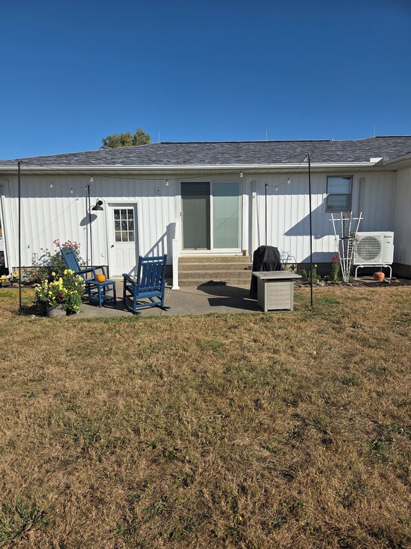 Terrace/patio - Family friendly, 1960's farmhouse on grain farm with AC in rural setting. (Metcalf)