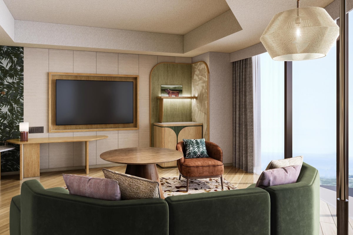 55-inch flat-screen TV with satellite channels