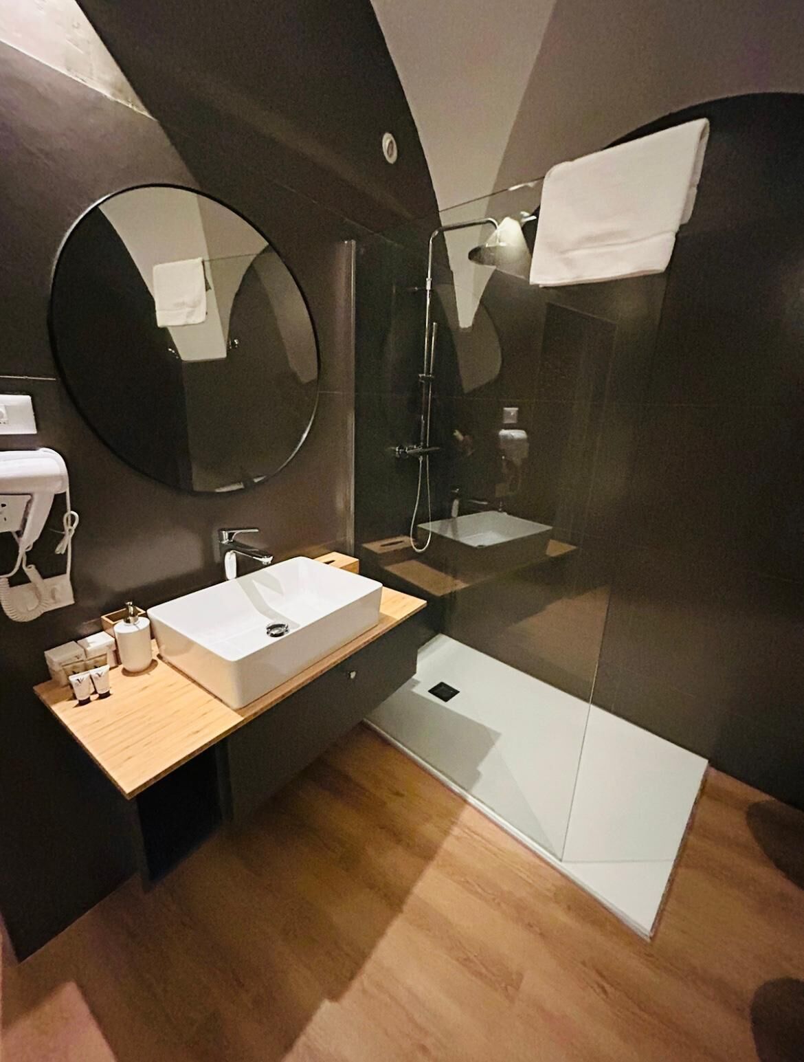 Shower, jetted bath, hair dryer, bidet