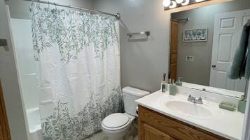 Secadora de cabello, toallas, papel de baño