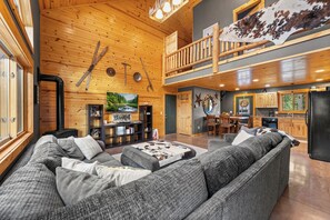 Smart TV, fireplace, DVD player, books