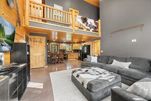 Smart-tv, een open haard, een dvd-speler en boeken