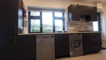 Fridge, microwave, oven, dishwasher