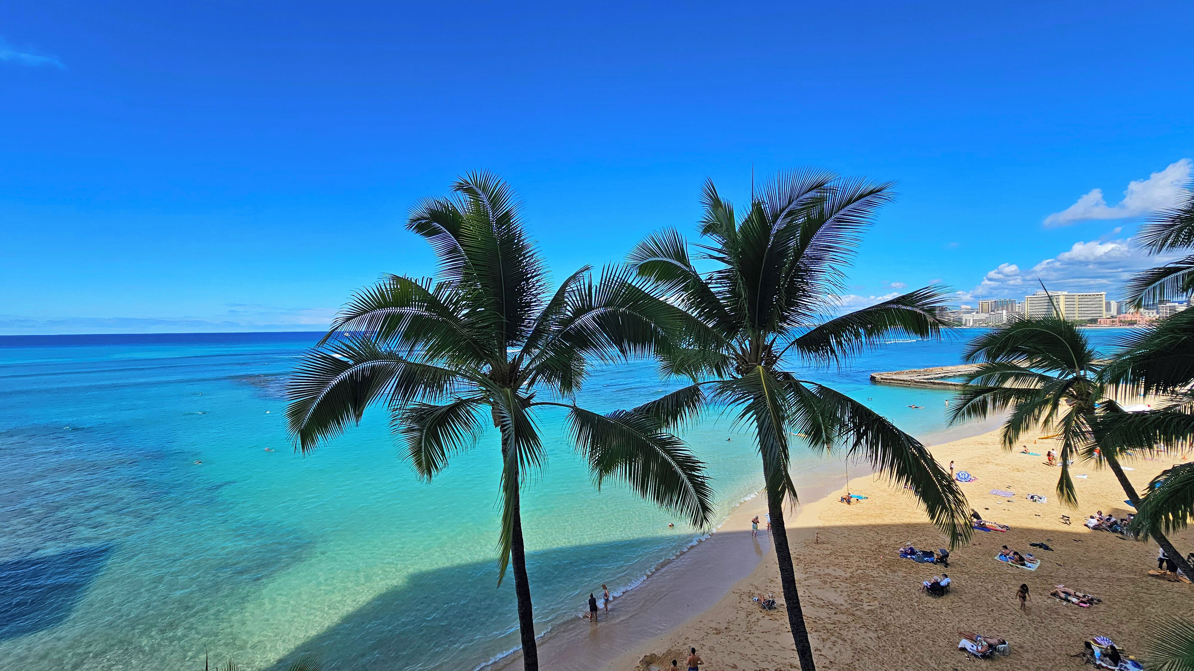 On the beach, sun loungers, beach towels