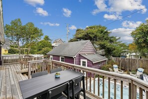 Outdoor dining - Historic Seaside Beach Home | Deck, Hot Tub, Games (Seaside)