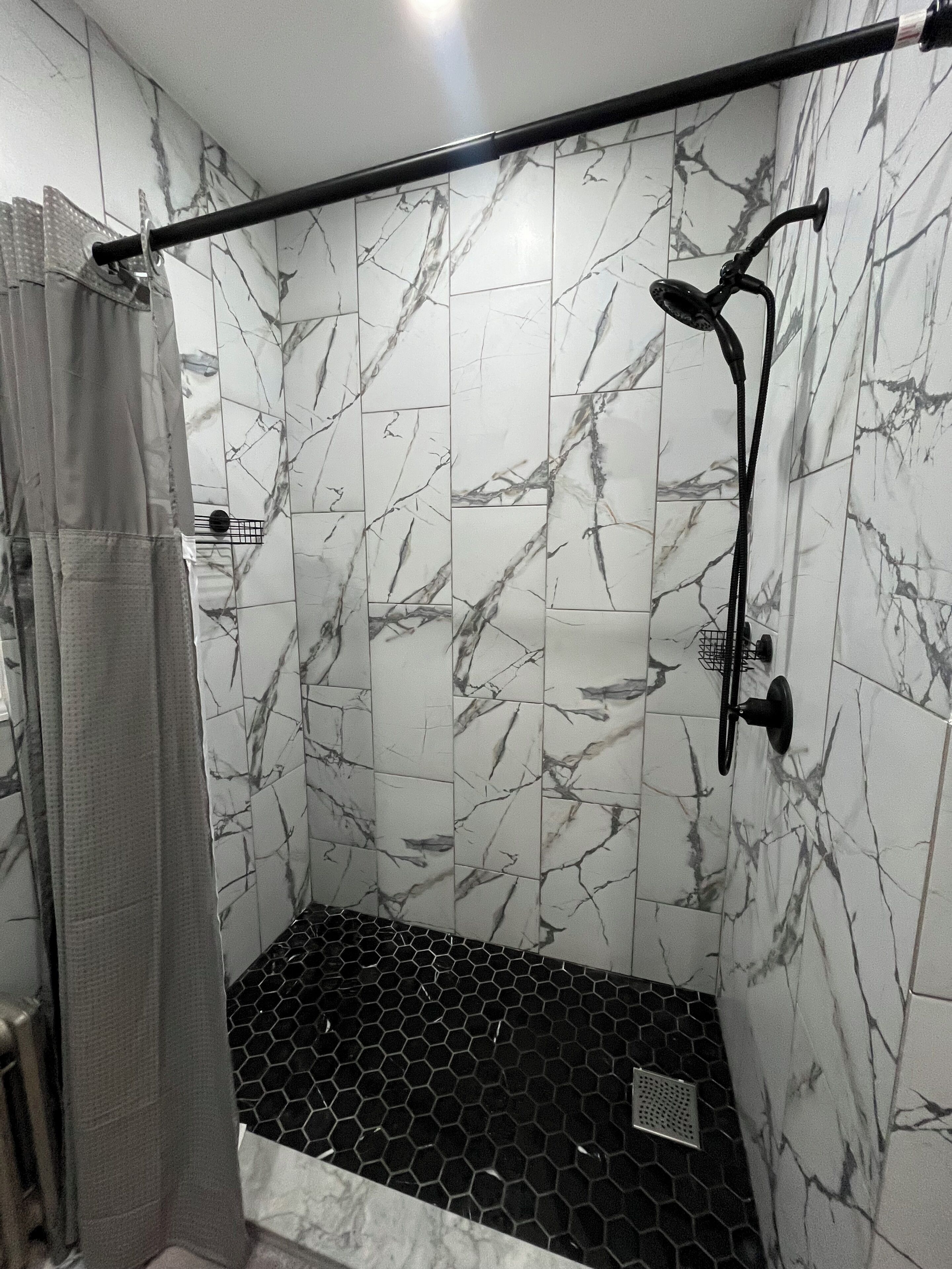 Shower, hair dryer, soap