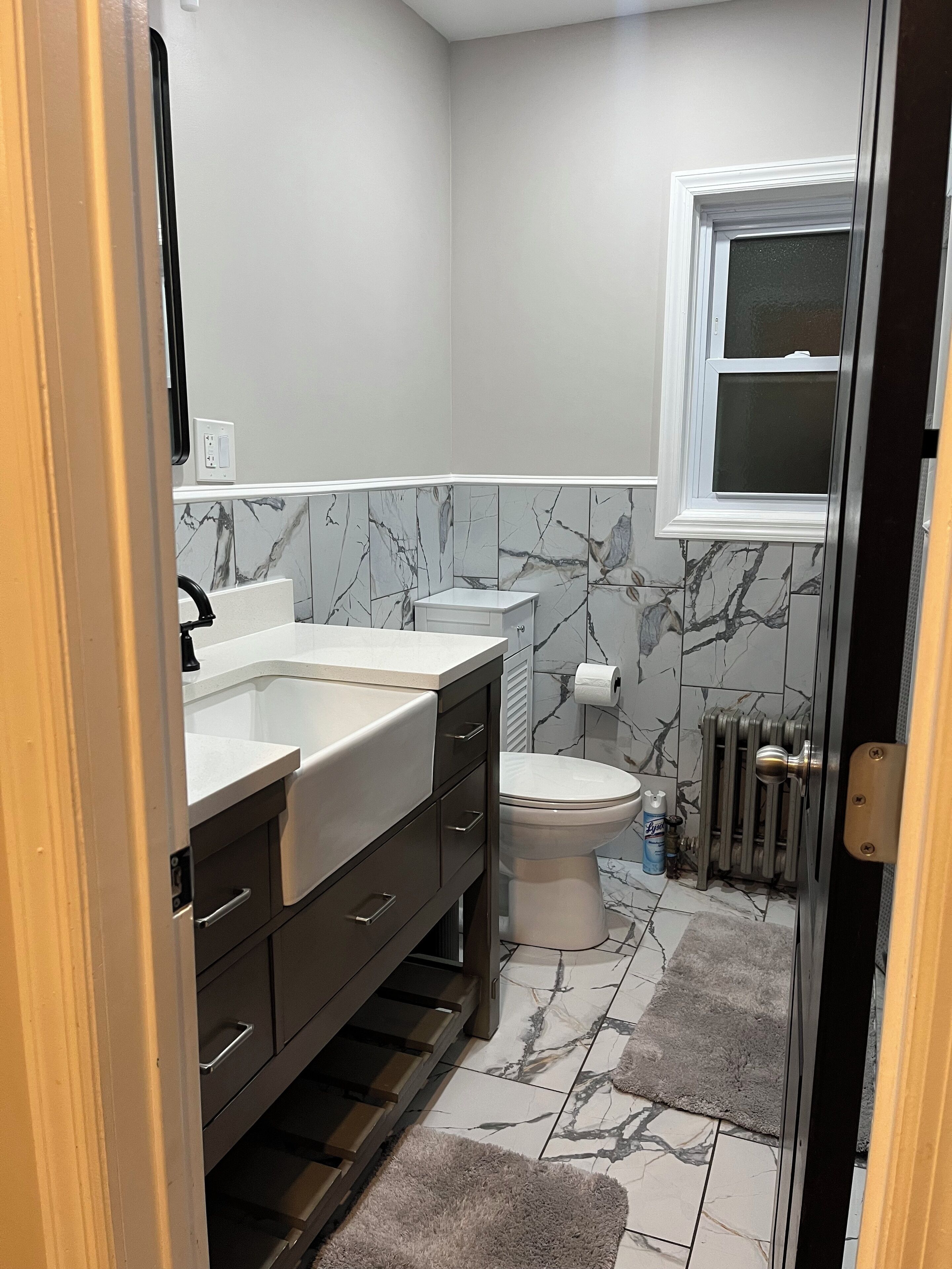 Shower, hair dryer, soap