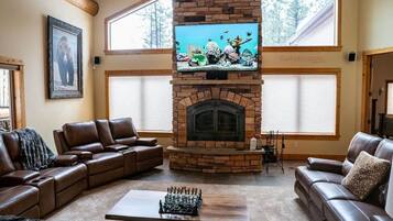 Smart TV, fireplace, DVD player, stereo