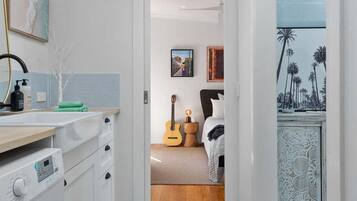 Hair dryer, towels, toilet paper