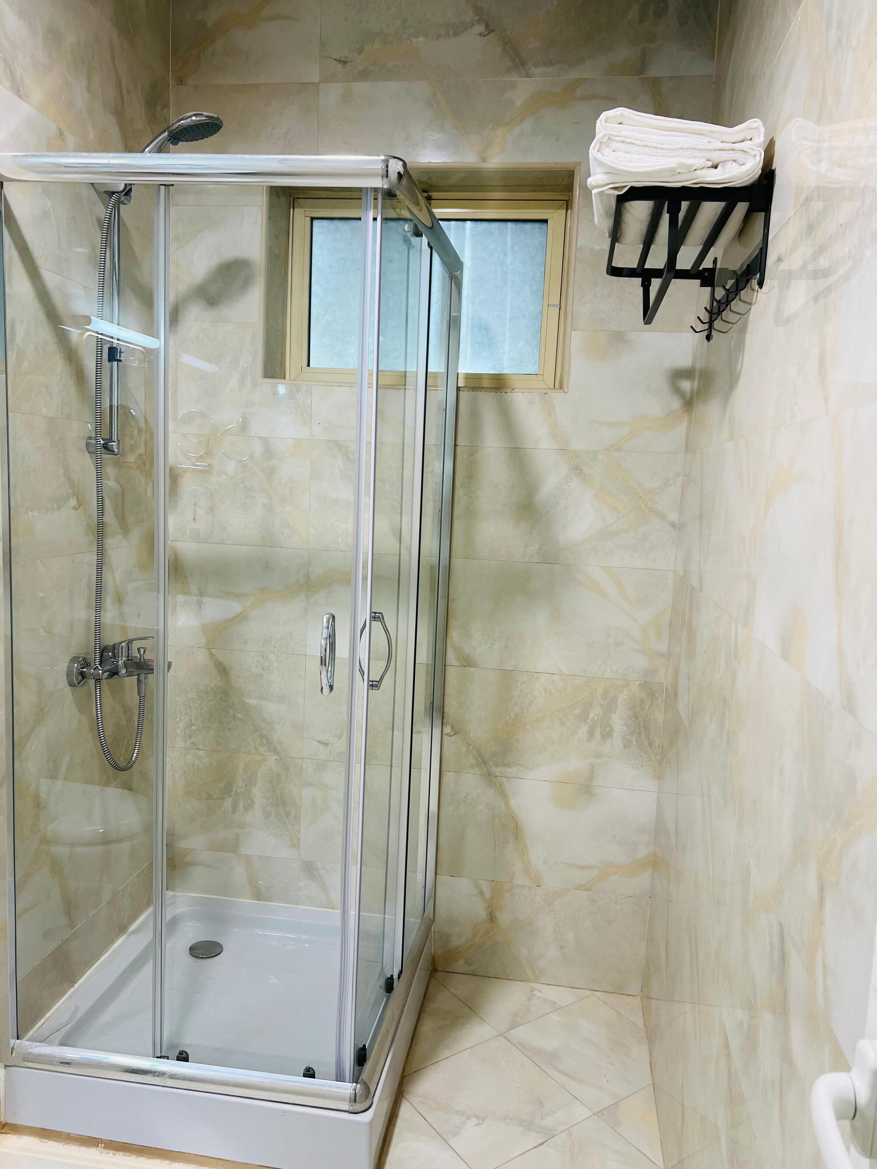 Slippers, towels, soap, shampoo