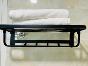 Slippers, towels, soap, shampoo