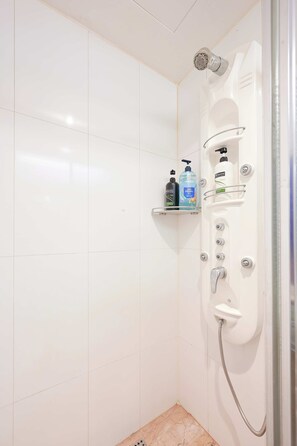 Séchoir à cheveux, serviettes fournies, savon, papier de toilette
