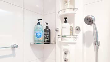 Secadora de cabello, toallas, jabón, shampoo