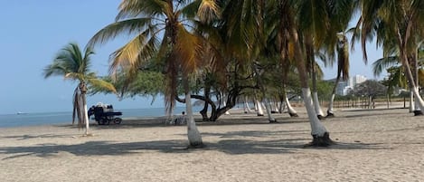 Beach nearby, white sand, beach bar