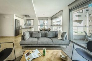 Iron/ironing board - Chic 3BR Apt with Balcony, Mamad (Tel Aviv)