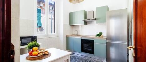 Fridge, microwave, oven, electric kettle