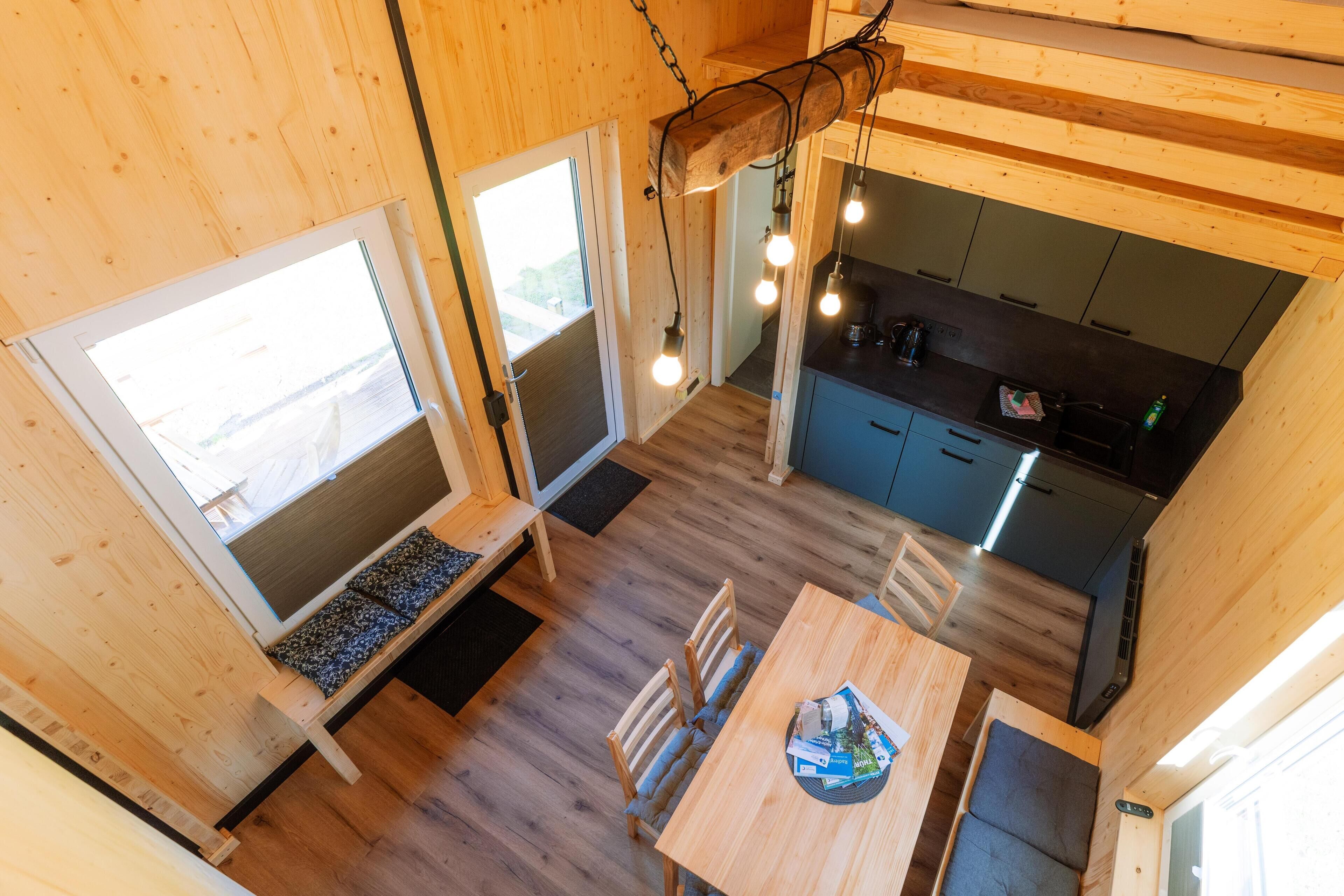 View from the sleeping area into the living area