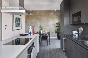 Fridge, microwave, oven, dishwasher