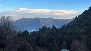 A mountainous landscape with dense forest and a clear sky. - Beyond Wifi Burans Kot Heritage (Nainital)