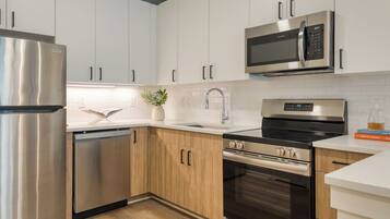 Fridge, microwave, stovetop, dishwasher