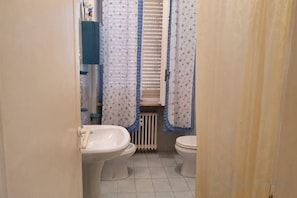 Une salle de bain avec des toilettes, un bidet et un lavabo.
